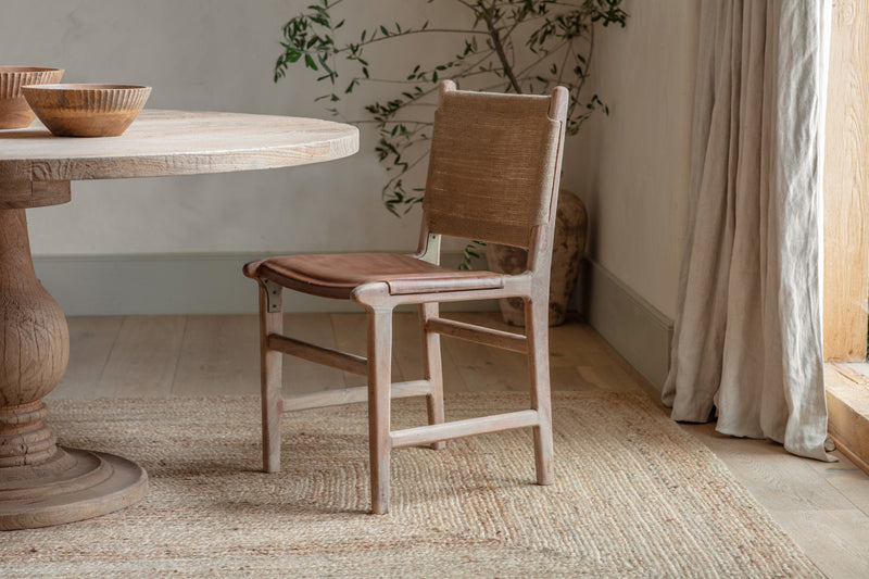 Nayan Leather & Jute Dining Chair - Tan