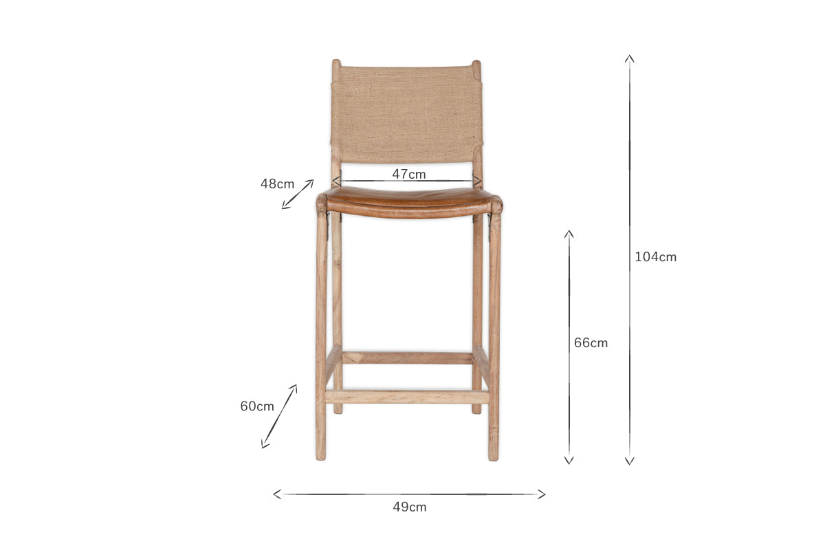 Nayan Leather & Jute Counter Chair - Tan