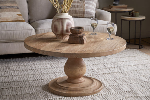 Laya Round Carved Coffee Table - Natural