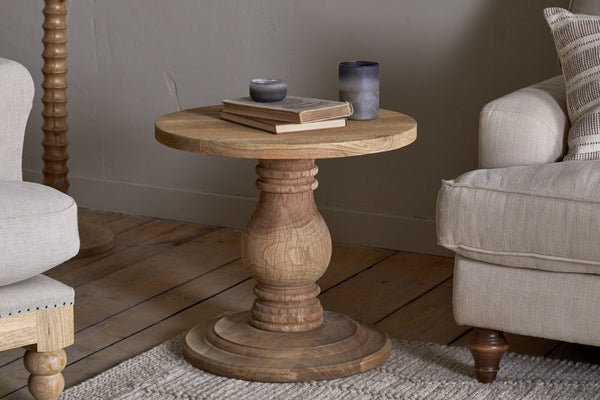 Laya Round Carved Side Table - Natural