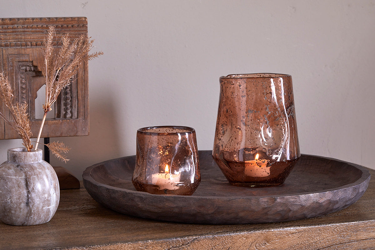 Linora Recycled Glass Tealight Holder - Terracotta-Trade nkuku