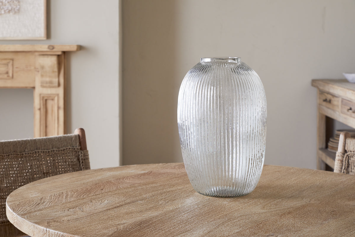 Linsy Ribbed Glass Vase - Clear