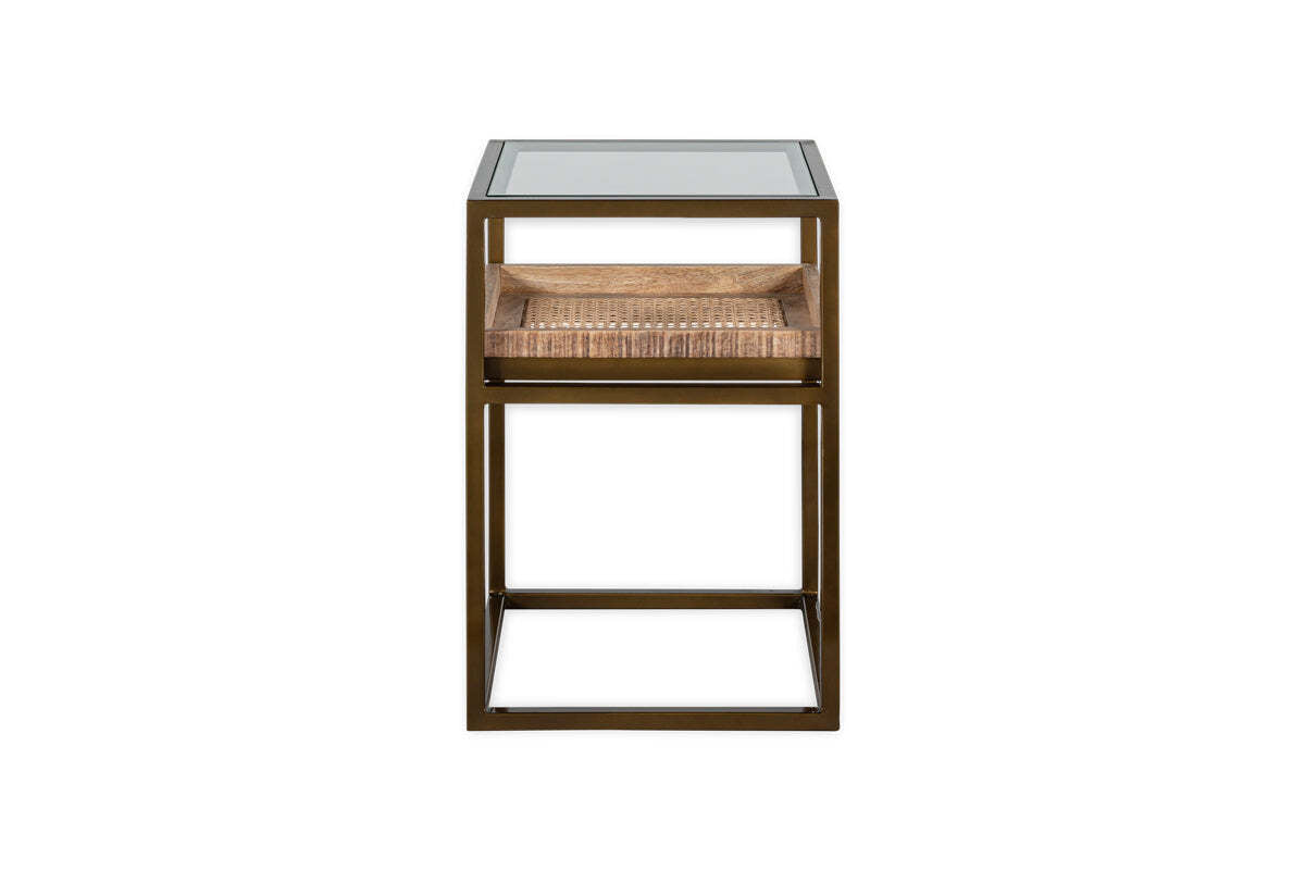 Luzon Iron & Mango Wood Display Side Table - Brass