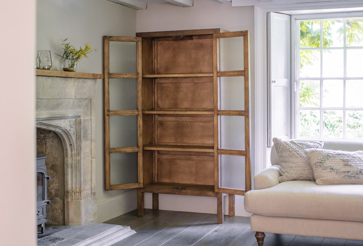 Mendani Mango Wood & Fluted Glass Cabinet - Walnut Stain-Trade nkuku