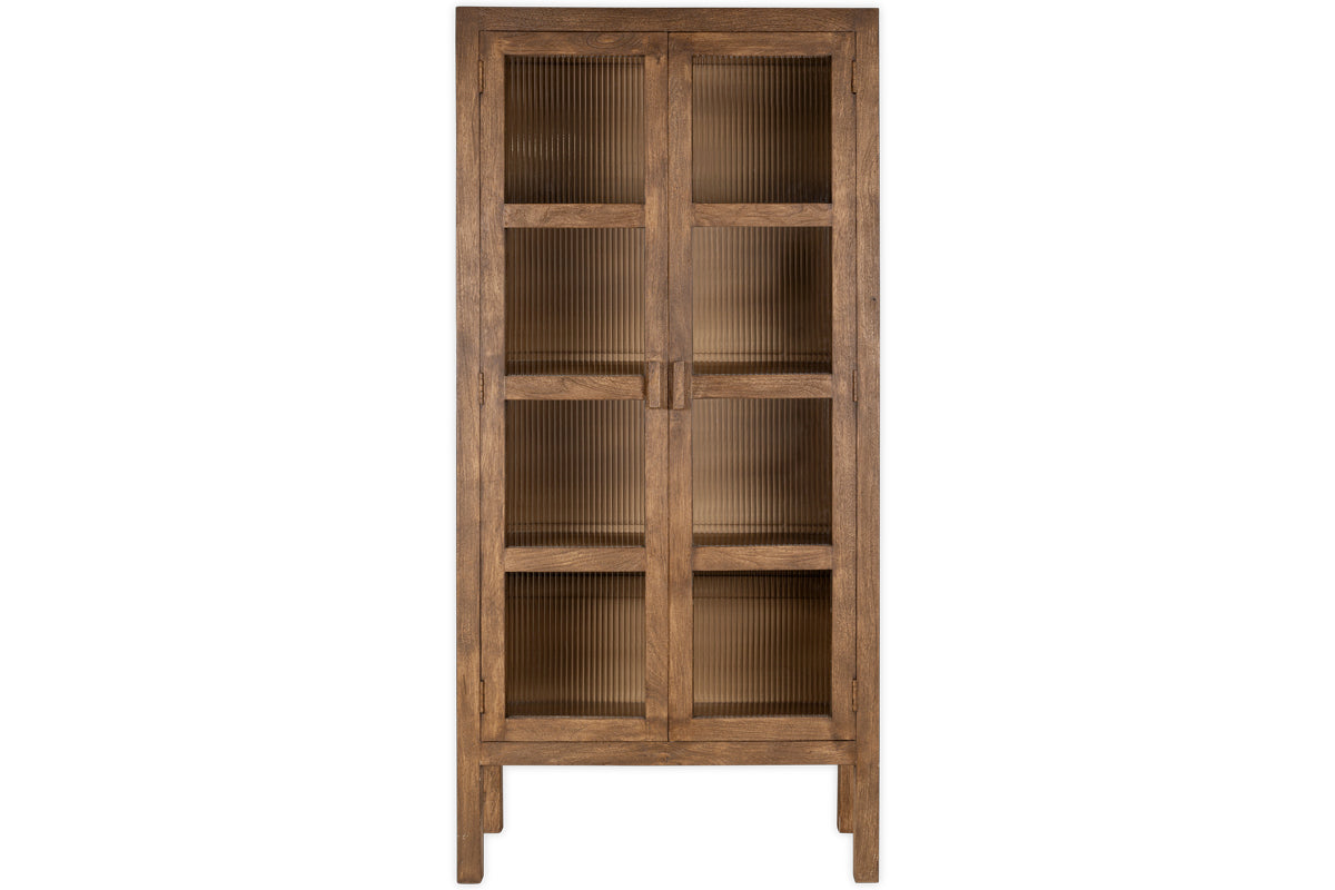 Mendani Mango Wood & Fluted Glass Cabinet - Walnut Stain-Trade nkuku