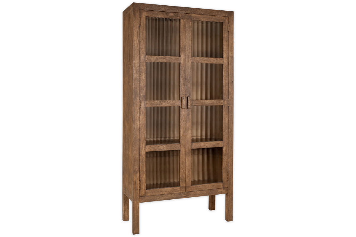 Mendani Mango Wood & Fluted Glass Cabinet - Walnut Stain-Trade nkuku