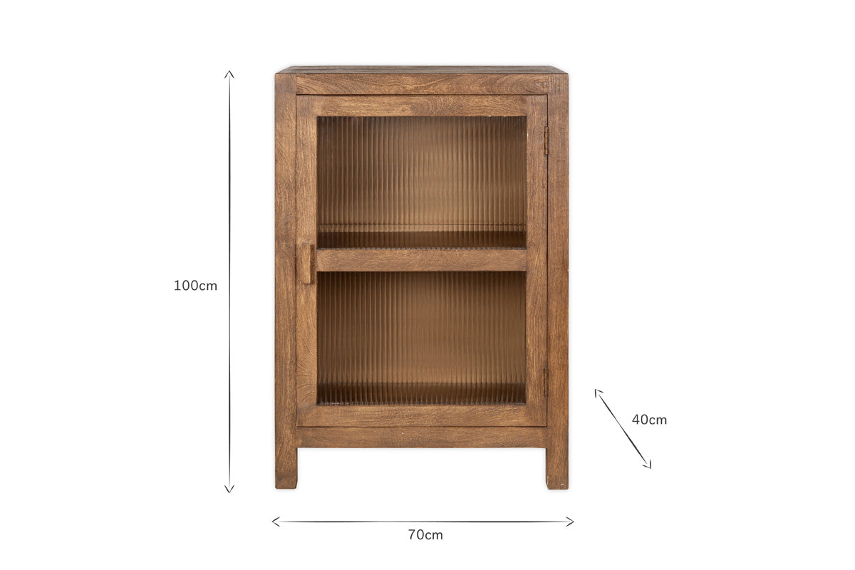 Mendani Mango Wood & Fluted Glass Glass Low Cabinet - Walnut Stain-Trade nkuku