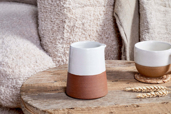 Mali Slanting Jug - White & Terracotta