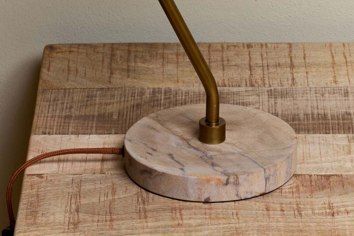 Mahra Marble & Metal Desk Lamp - Antique Brass & Brown