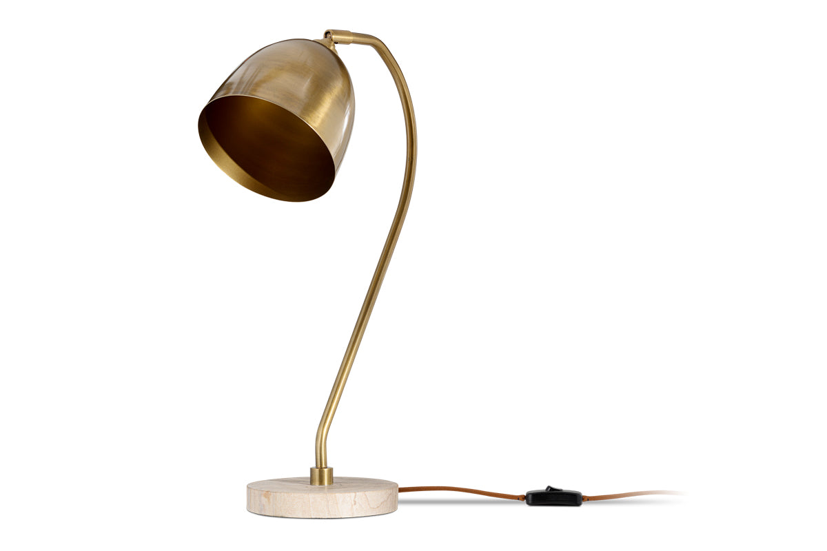 Mahra Marble & Metal Desk Lamp - Antique Brass & Brown