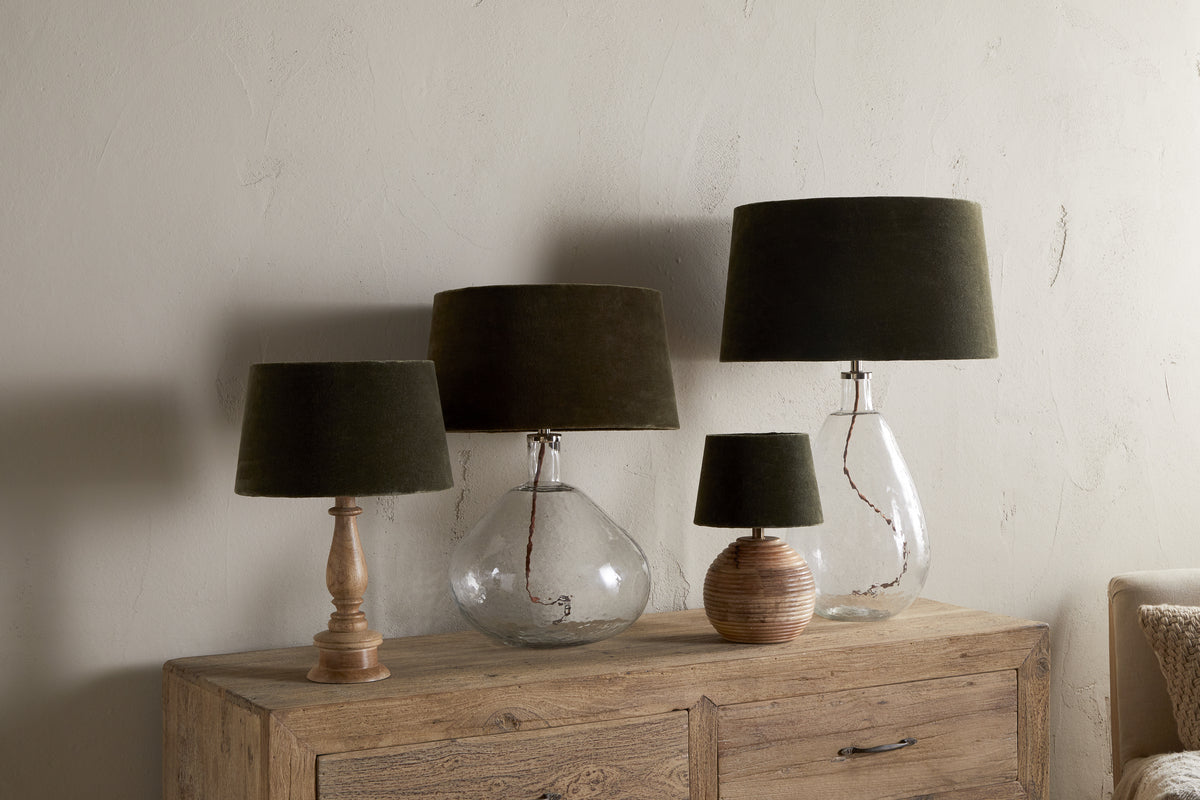 Mendai Velvet & Linen Lampshade - Moss Green