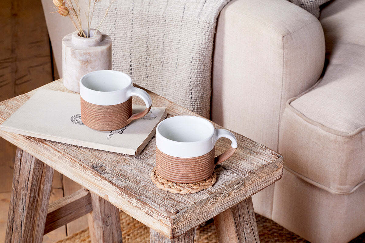Mali Ribbed Coffee Mug - White - (Set of 2)