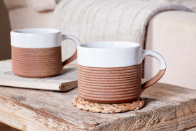 Mali Ribbed Coffee Mug - White - (Set of 2)