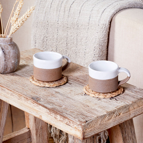 Mali Ribbed Espresso Mug - White (Set of 2)