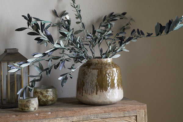 Melina Reactive Glaze Vase - Olive & Natural