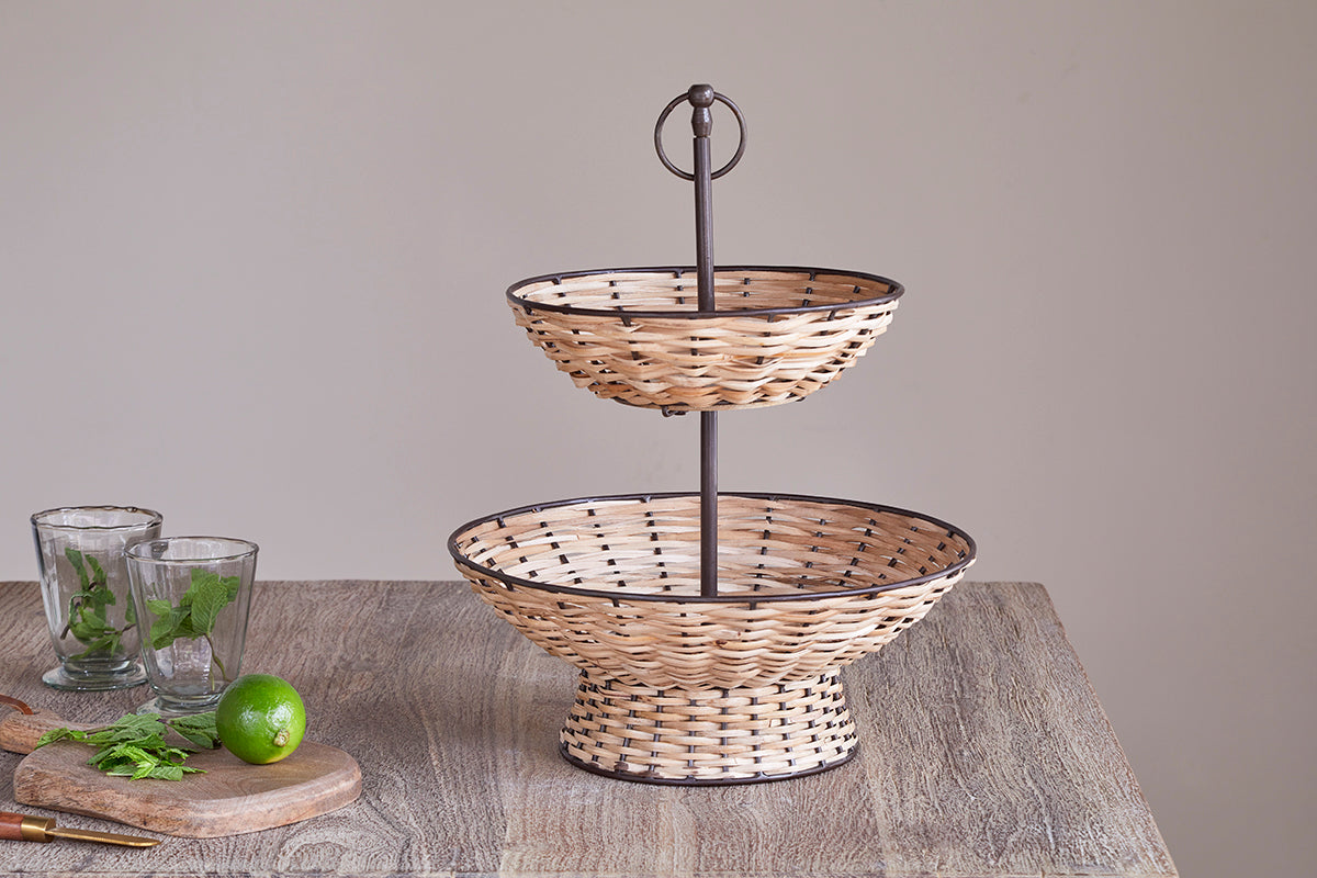 Montali Rattan 2 Tier Fruit Stand - Black & Natural-Trade nkuku