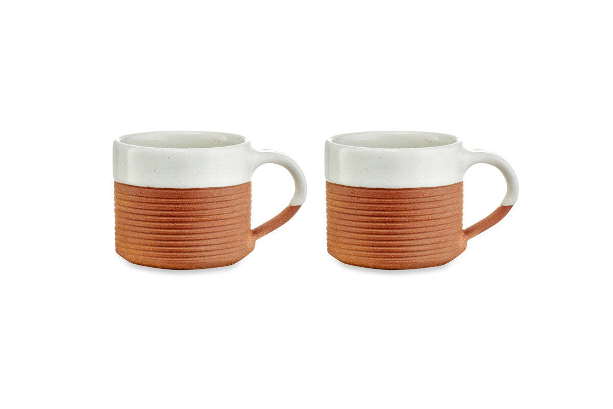 Mali Ribbed Coffee Mug - White - (Set of 2)