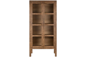 Mendani Mango Wood & Fluted Glass Cabinet - Walnut Stain