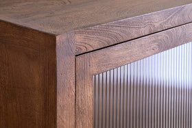 Mendani Mango Wood & Fluted Glass Glass Low Cabinet - Walnut Stain