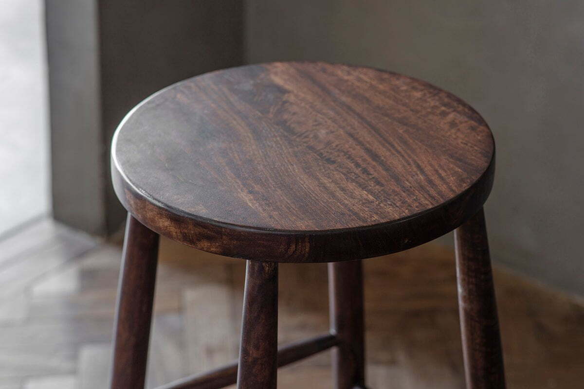 Mengwi Mango Wood Round Bar Stool - Dark Brown