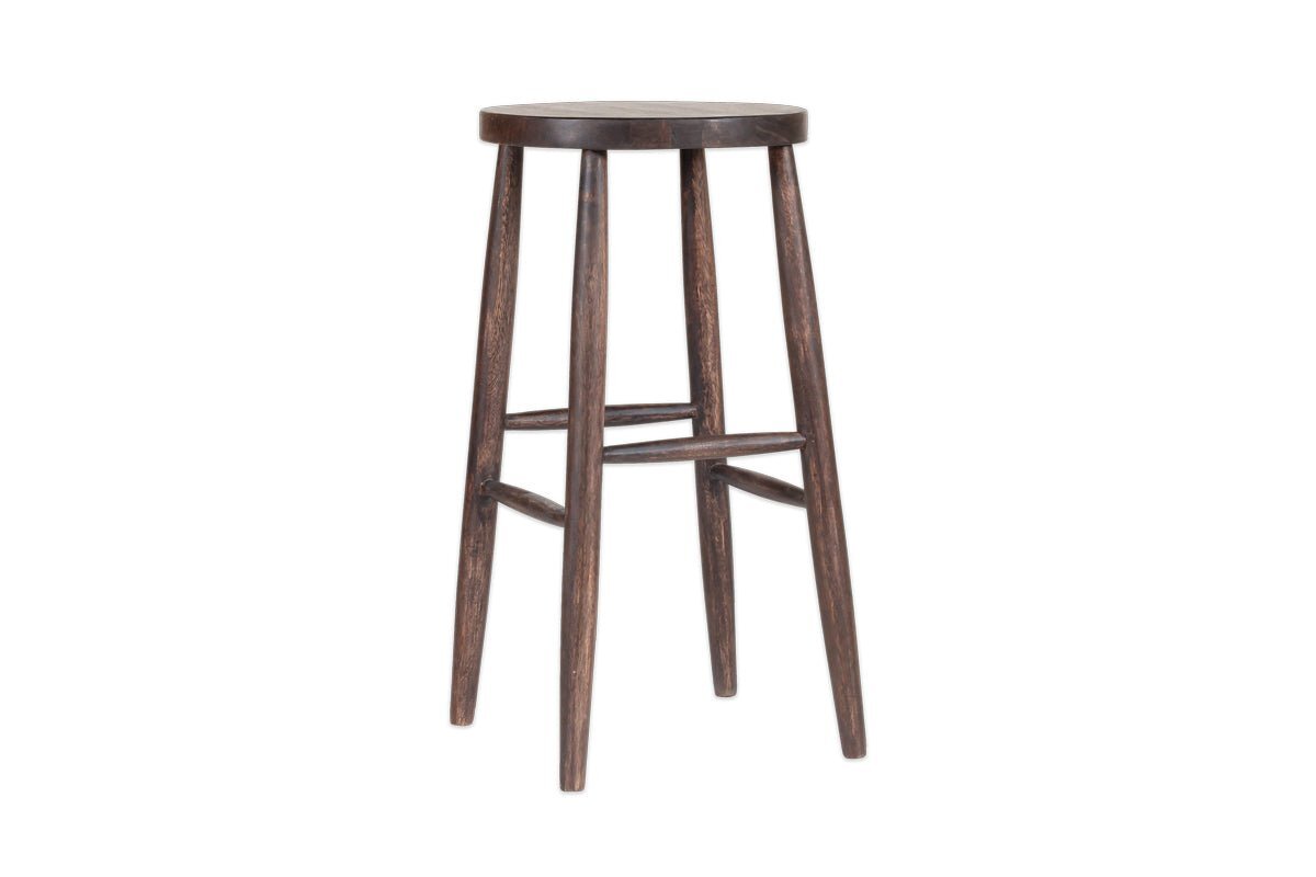 Mengwi Mango Wood Round Bar Stool - Dark Brown