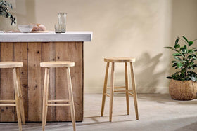 Mengwi Mango Wood Round Bar Stool - Natural