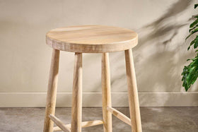 Mengwi Mango Wood Round Bar Stool - Natural
