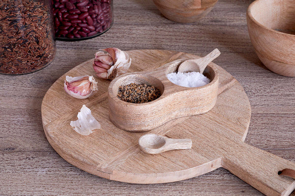 Milaku Mango Wood Salt & Pepper Server - Natural