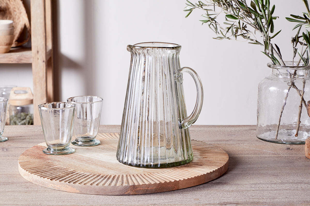 Minati Ribbed Glass Jug - Clear