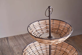 Montali Rattan 2 Tier Fruit Stand - Black & Natural