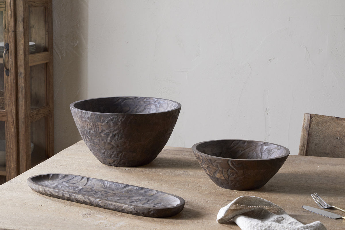Nyati Wooden Serving Bowl - Dark Brown - Large