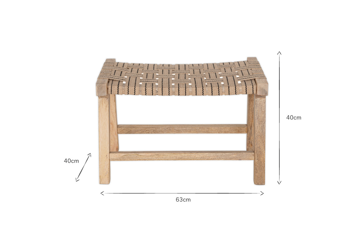 Nish Mango Wood & Jute Strap Stool - Natural