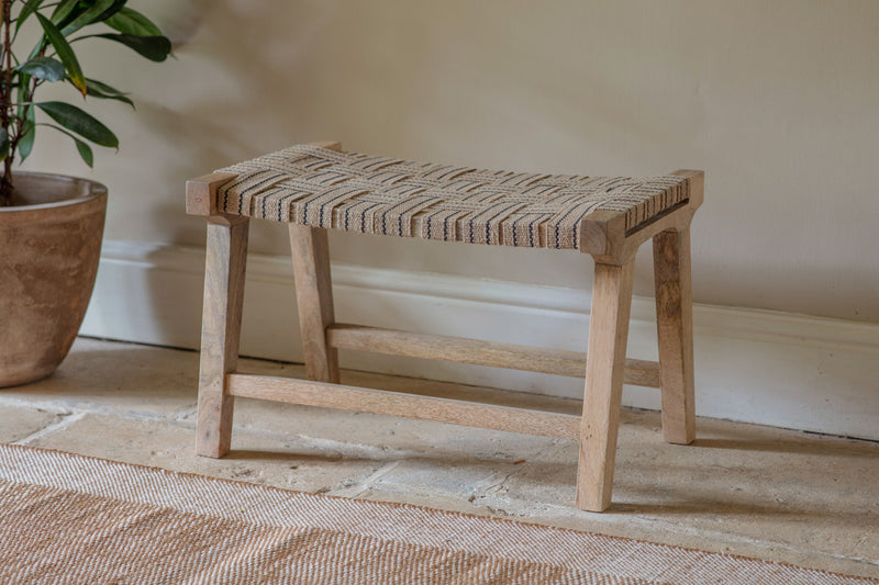 Nish Mango Wood & Jute Strap Stool - Natural