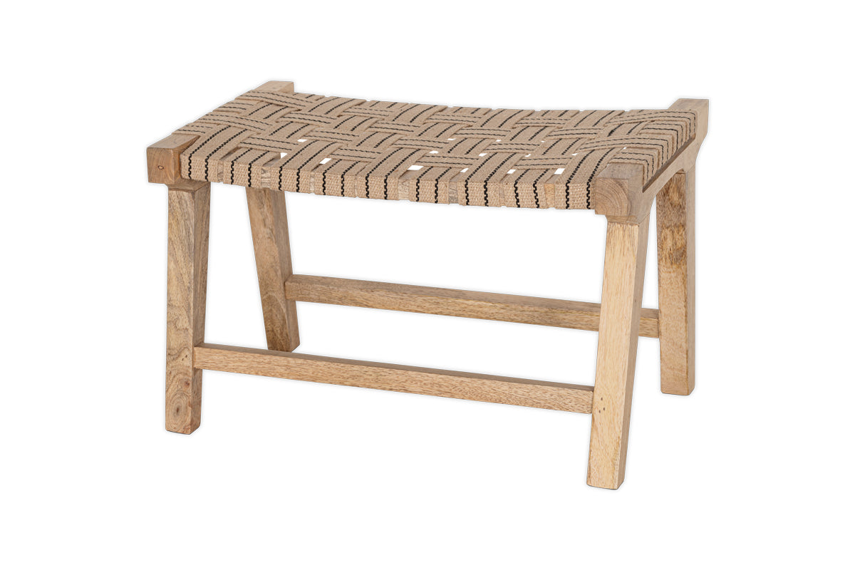 Nish Mango Wood & Jute Strap Stool - Natural