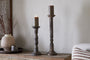 Nayati Rustic Wood Pillar Candle Stick - Dark Stain