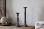 Nayati Rustic Wood Pillar Candle Stick - Dark Stain