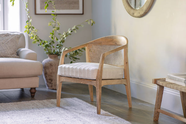 Nabhi Mango Wood & Cane Occasional Chair - Natural-Trade nkuku