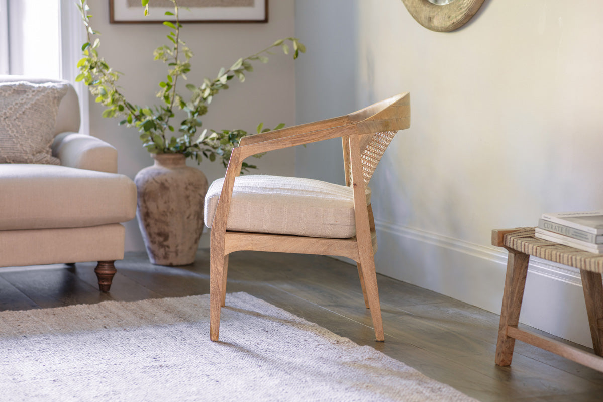 Nabhi Mango Wood & Cane Occasional Chair - Natural-Trade nkuku