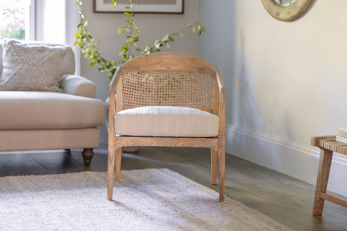 Nabhi Mango Wood & Cane Occasional Chair - Natural-Trade nkuku