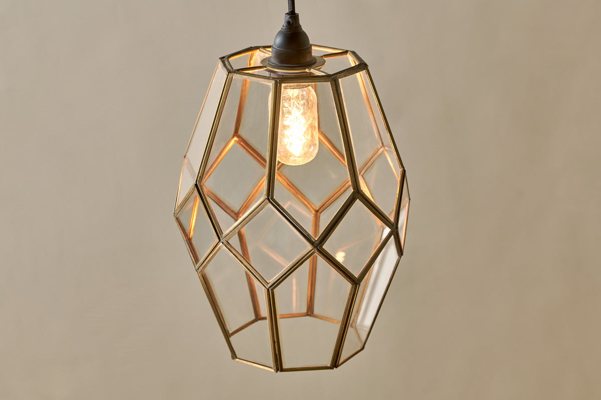 Nazat Panelled Glass Easy Fit Lampshade - Clear & Antique Brass