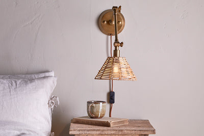 Noko Rattan Wall Lamp - Natural & Antique Brass-Trade nkuku