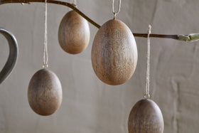 Dima Mango Wood Hanging Egg Decoration - Natural - (Set of 4)