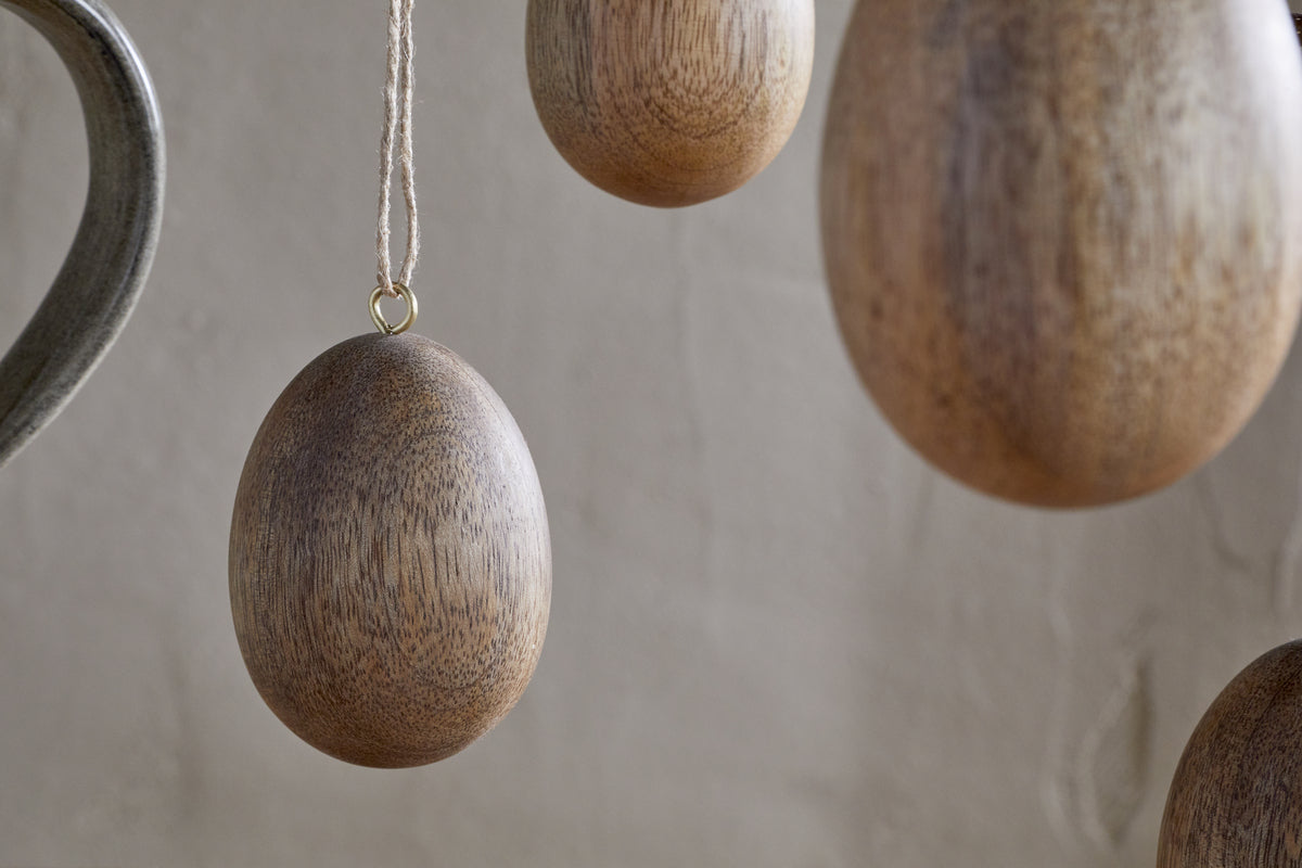 Dima Mango Wood Hanging Egg Decoration - Natural