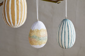 Terra Hand Painted Recycled Cotton Paper Hanging Egg - Teal, Cream & Ochre - (Set of 3)