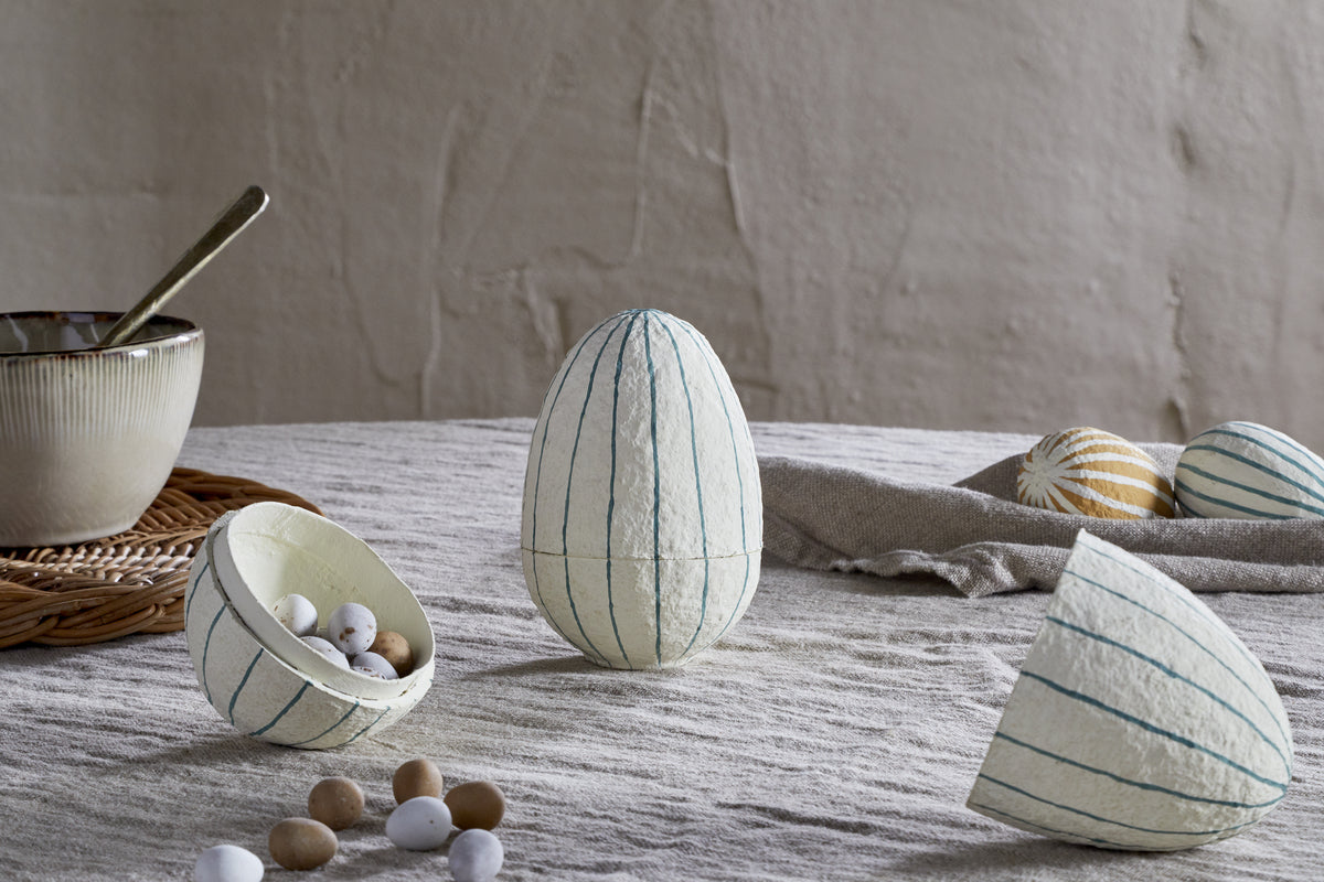 Surya Recycled Cotton Paper Standing Opening Egg - Teal & Cream