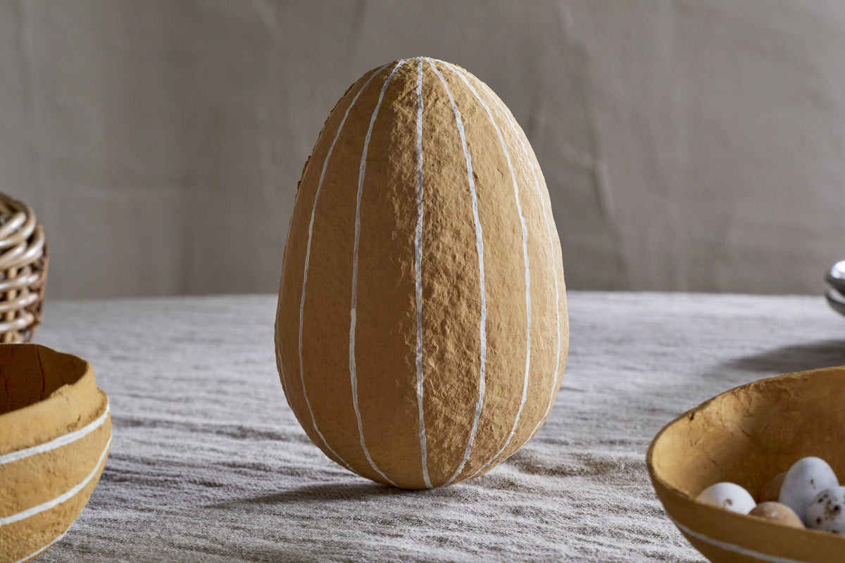 Surya Recycled Cotton Paper Side Opening Egg - Ochre & Cream