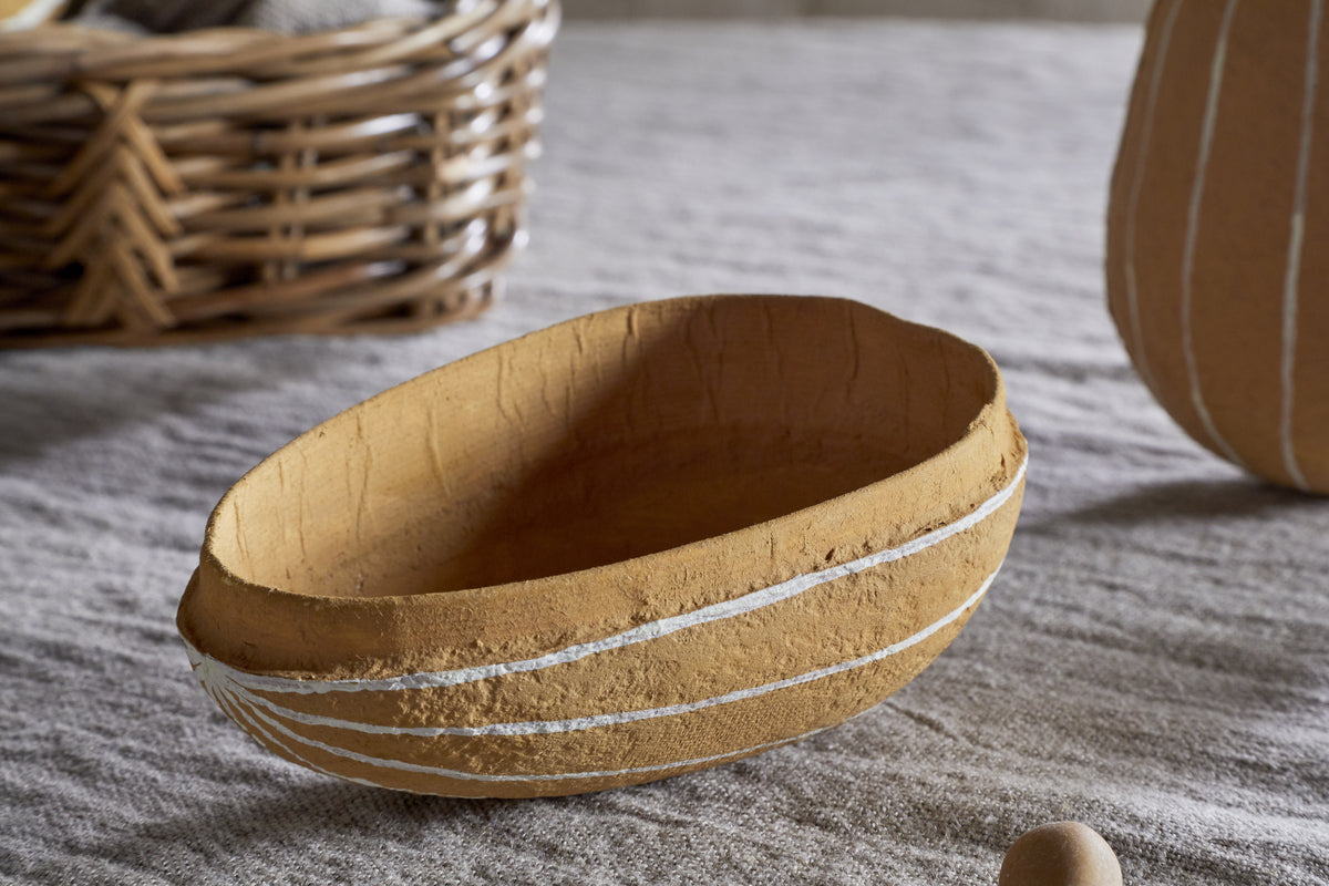 Surya Recycled Cotton Paper Side Opening Egg - Ochre & Cream