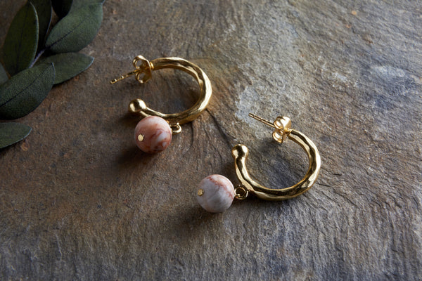 Cerita Rhodochrosite Earrings - Rhodochrosite & Gold