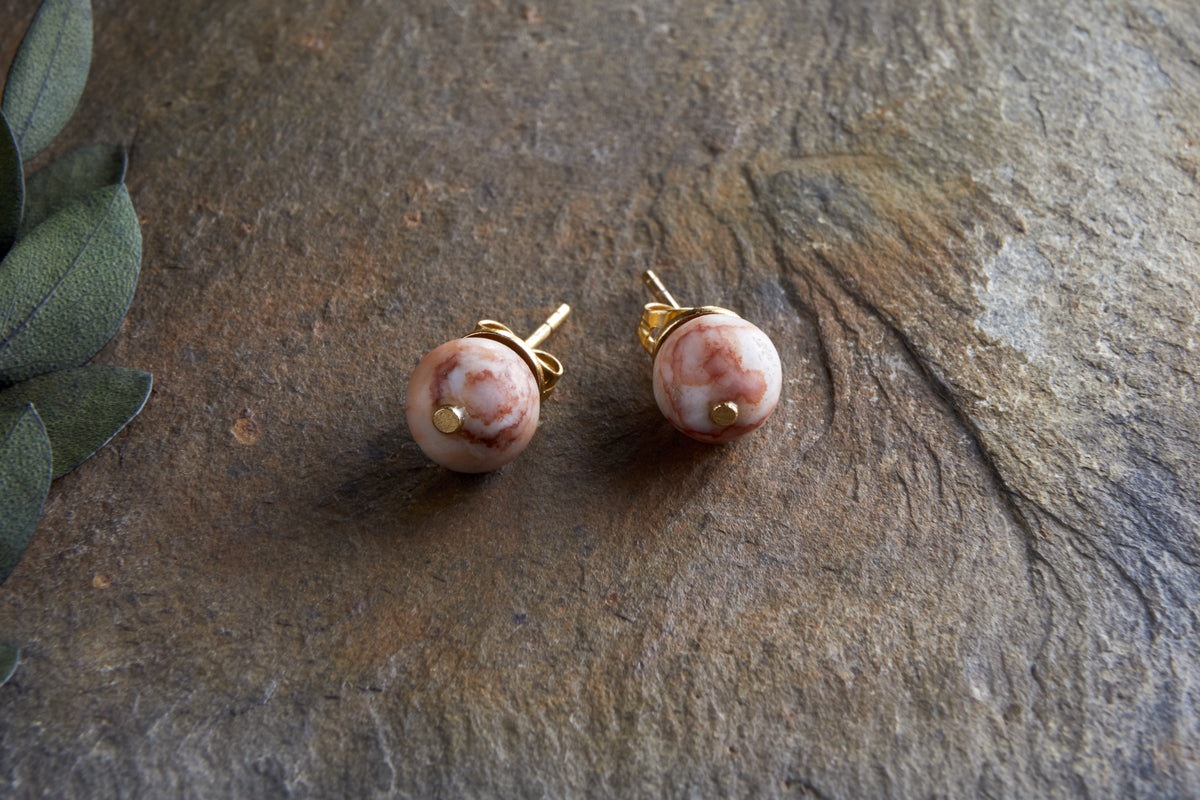 Cerita Rhodochrosite Stud Earirngs - Rhodochrosite & Gold