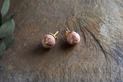 Cerita Rhodochrosite Stud Earirngs - Rhodochrosite & Gold